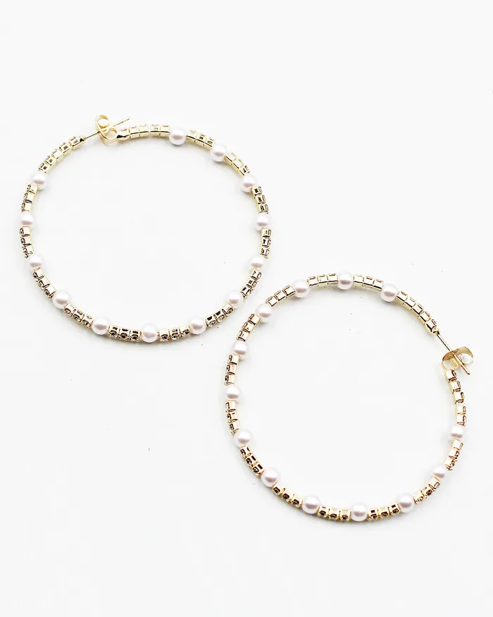 05172023 Earrings Pearl Bead Station Hoop Earrings
