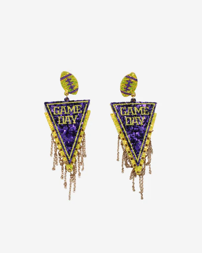 AUG2024 Earrings Game Day Purple Yellow Football Earrings