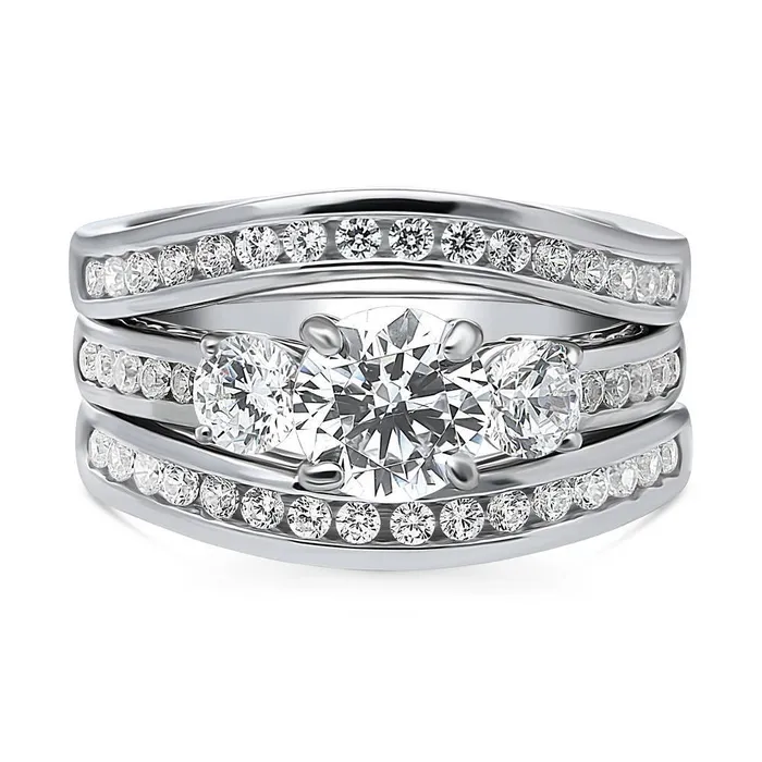 BERRICLE 3Stone 1ct CZ Ring Set in Sterling Silver Rings
