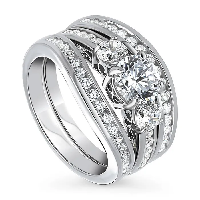 BERRICLE 3Stone 1ct CZ Ring Set in Sterling Silver Rings