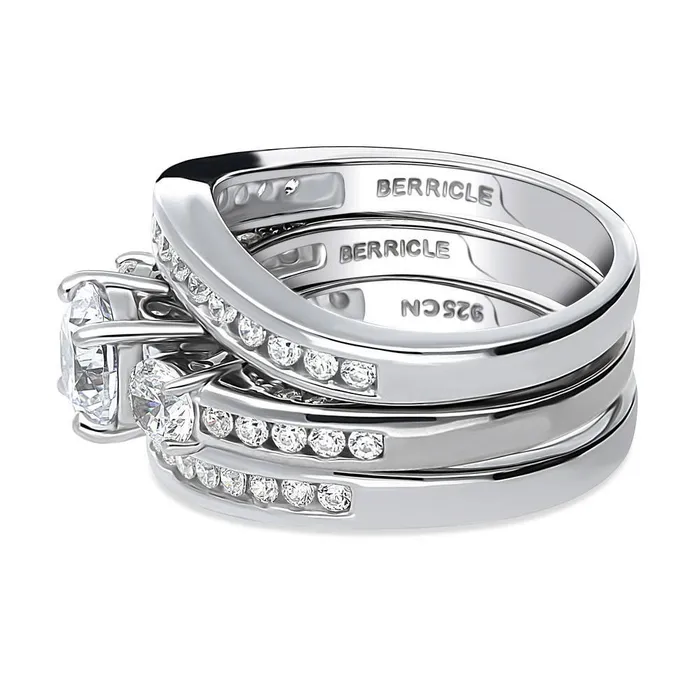 BERRICLE 3Stone 1ct CZ Ring Set in Sterling Silver Rings