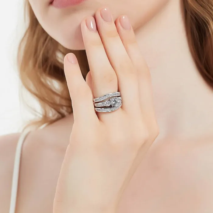 BERRICLE 3Stone 1ct CZ Ring Set in Sterling Silver Rings