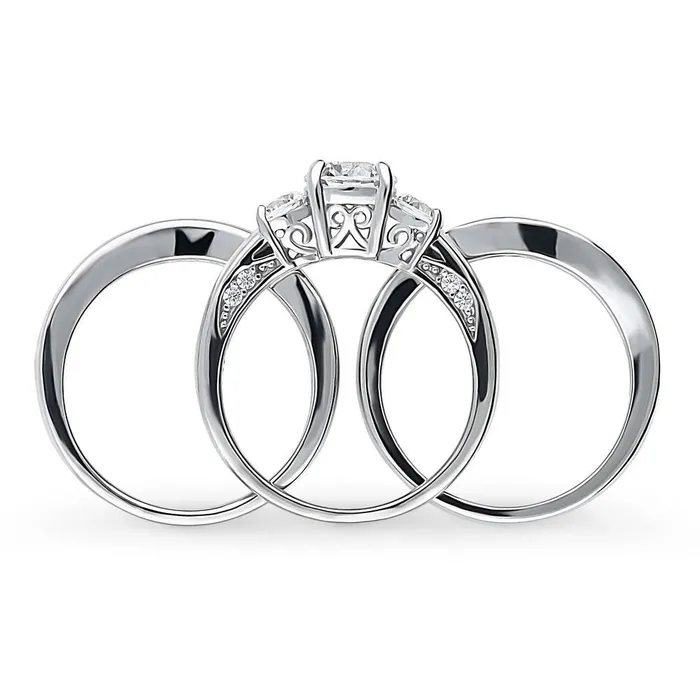 BERRICLE 3Stone 1ct CZ Ring Set in Sterling Silver Rings