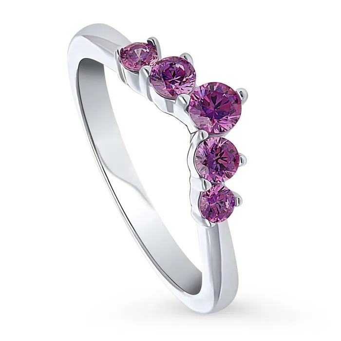 BERRICLE 5Stone Wishbone CZ Stackable Band in Sterling Silver Rings