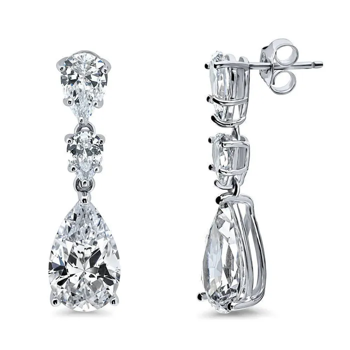 BERRICLE Earrings 3Stone Graduated 58ct Pear CZ Earrings in Sterling Silver
