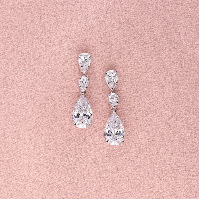 BERRICLE Earrings 3Stone Graduated 58ct Pear CZ Earrings in Sterling Silver