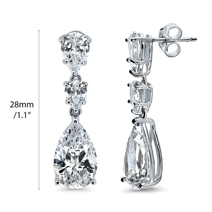 BERRICLE Earrings 3Stone Graduated 58ct Pear CZ Earrings in Sterling Silver