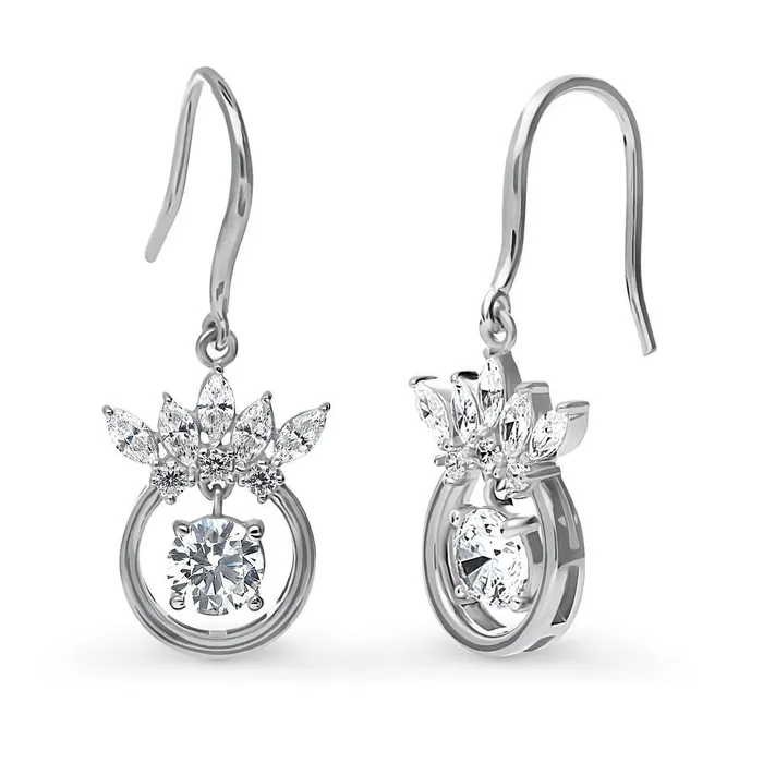 BERRICLE Earrings Crown Solitaire 12ct CZ Fish Hook Earrings in Sterling Silver