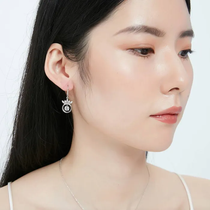 BERRICLE Earrings Crown Solitaire 12ct CZ Fish Hook Earrings in Sterling Silver