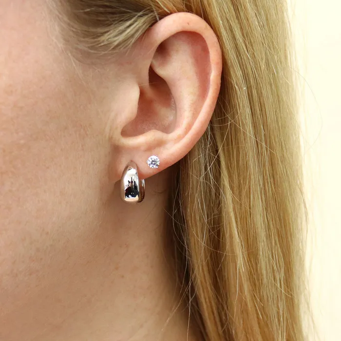 BERRICLE Earrings Dome Heart 2 Pairs Earrings Set in Sterling Silver