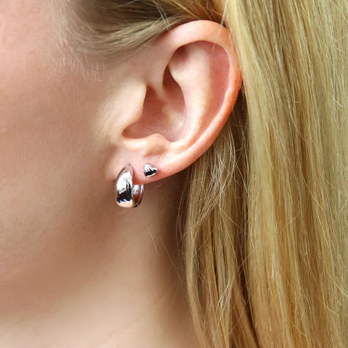 BERRICLE Earrings Dome Heart 2 Pairs Earrings Set in Sterling Silver