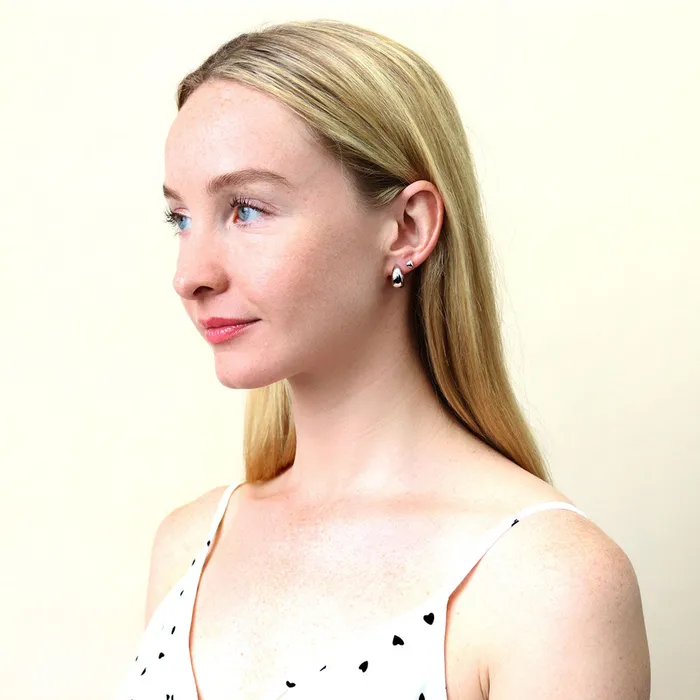 BERRICLE Earrings Dome Heart 2 Pairs Earrings Set in Sterling Silver