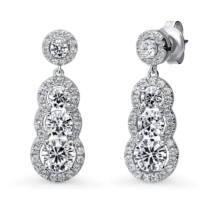 BERRICLE Earrings Graduated Halo CZ Earrings in Sterling Silver