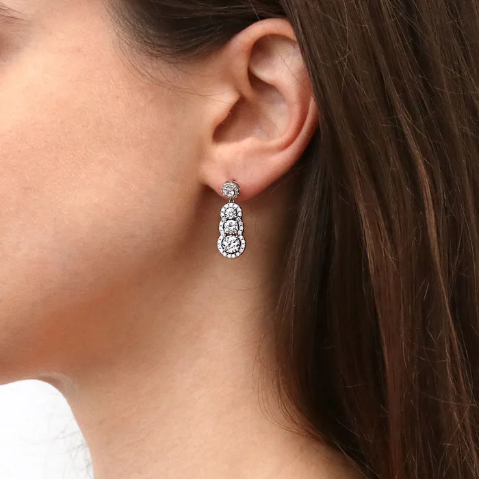 BERRICLE Earrings Graduated Halo CZ Earrings in Sterling Silver