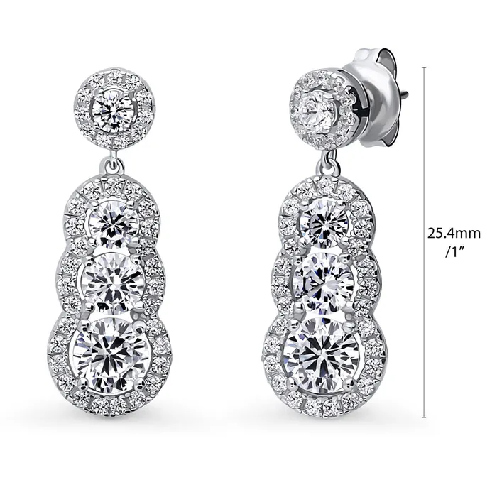 BERRICLE Earrings Graduated Halo CZ Earrings in Sterling Silver