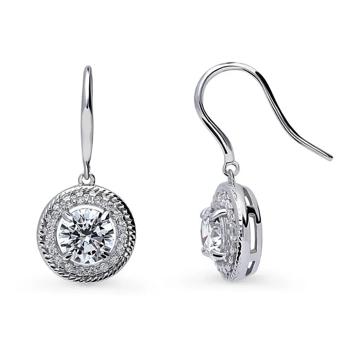 BERRICLE Earrings Halo Cable CZ Fish Hook Earrings in Sterling Silver