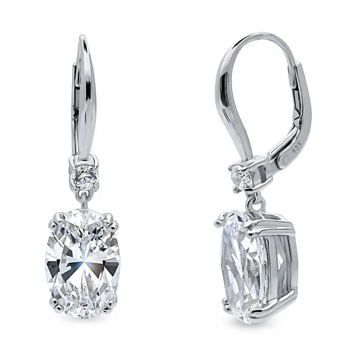 BERRICLE Earrings Solitaire 6ct Oval CZ Leverback Earrings in Sterling Silver BERRICLE Earrings Solitaire 6ct Oval CZ Leverback Earrings in Sterling Silver
