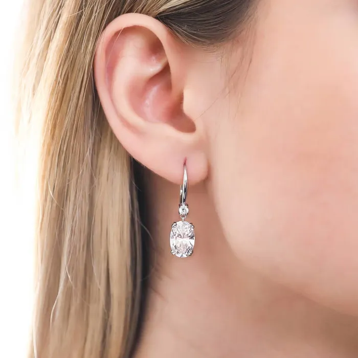 BERRICLE Earrings Solitaire 6ct Oval CZ Leverback Earrings in Sterling Silver