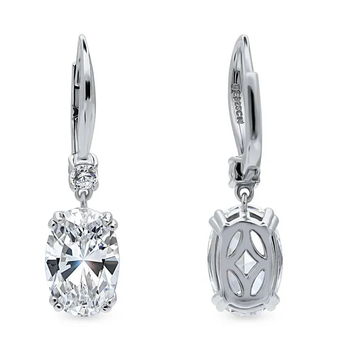BERRICLE Earrings Solitaire 6ct Oval CZ Leverback Earrings in Sterling Silver