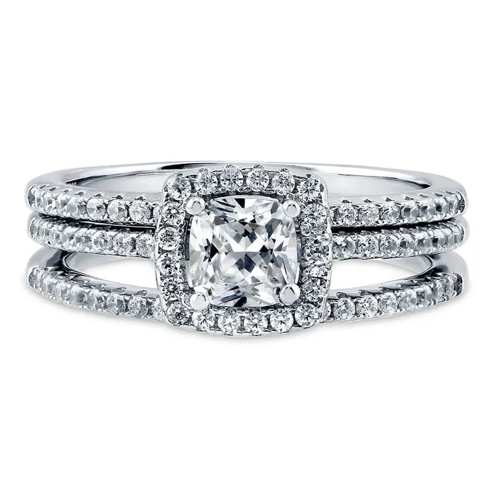 BERRICLE Halo Cushion CZ Ring Set in Sterling Silver Rings