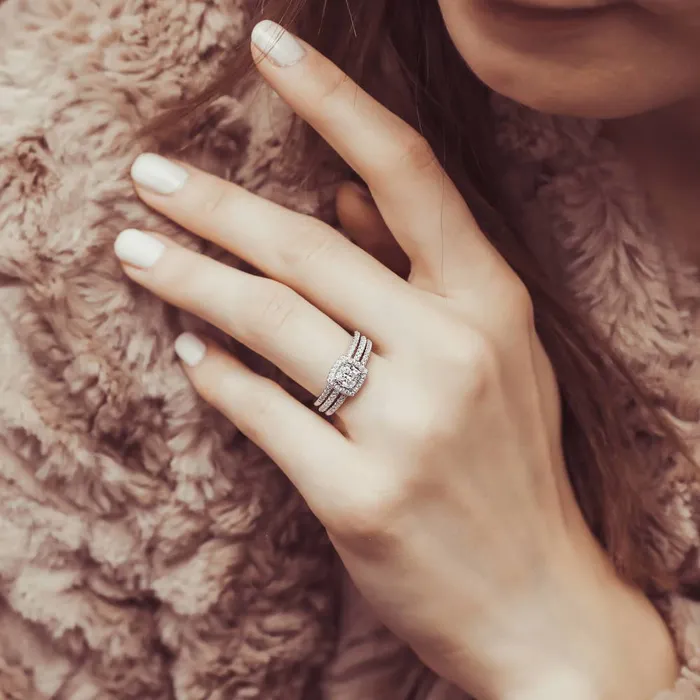 BERRICLE Halo Cushion CZ Ring Set in Sterling Silver Rings