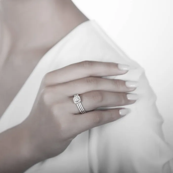 BERRICLE Halo Cushion CZ Ring Set in Sterling Silver Rings