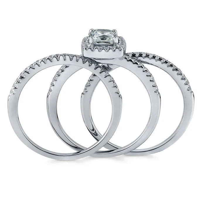 BERRICLE Halo Cushion CZ Ring Set in Sterling Silver Rings