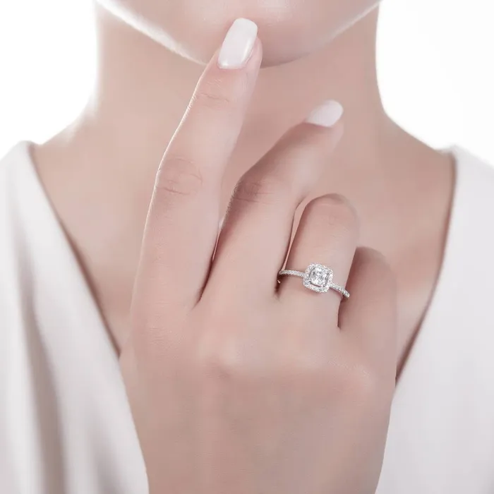 BERRICLE Halo Cushion CZ Ring Set in Sterling Silver Rings