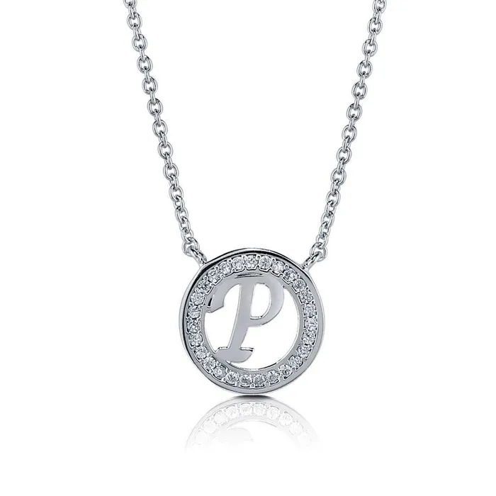 BERRICLE Necklaces Initial Letter CZ Necklace in Sterling Silver