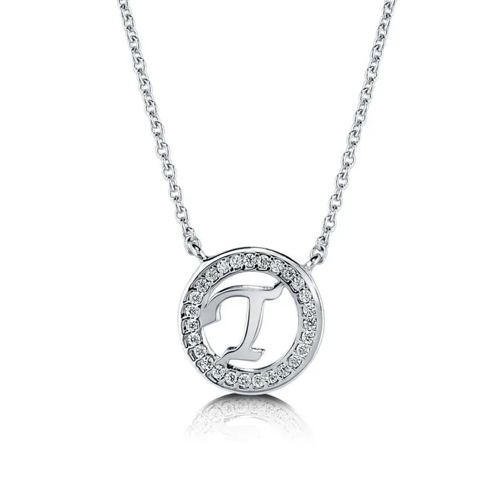 BERRICLE Necklaces Initial Letter CZ Necklace in Sterling Silver