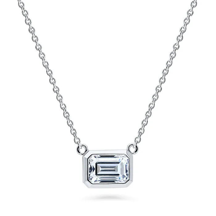 BERRICLE Necklaces Solitaire EastWest Emerald Cut CZ Necklace in Sterling Silver