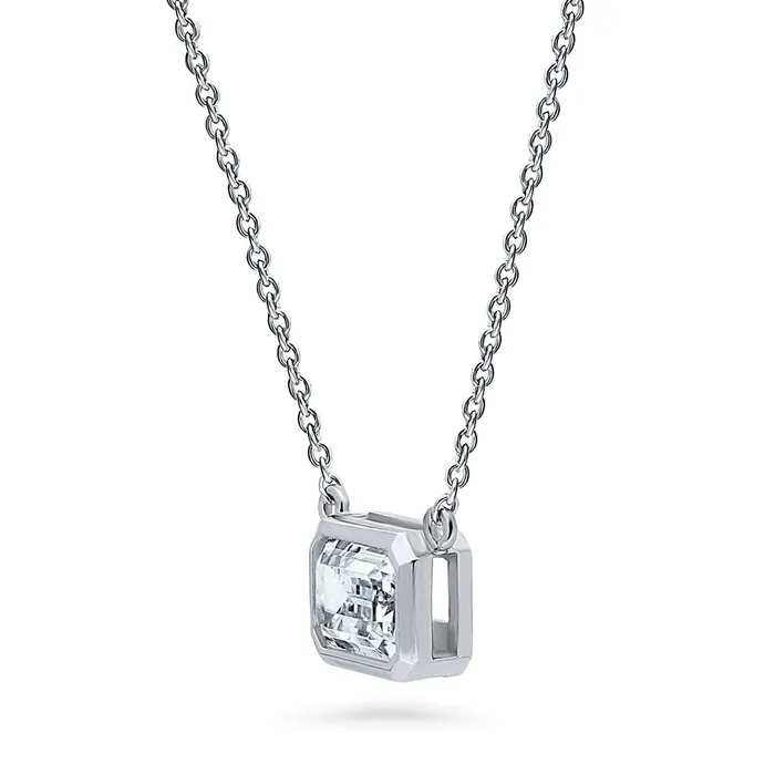BERRICLE Necklaces Solitaire EastWest Emerald Cut CZ Necklace in Sterling Silver