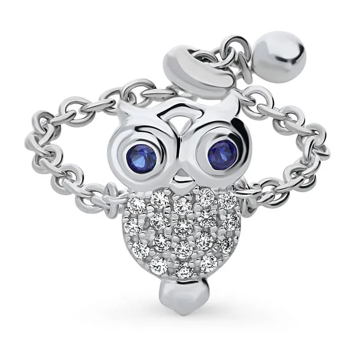 BERRICLE Owl CZ Chain Ring in Sterling Silver Rings