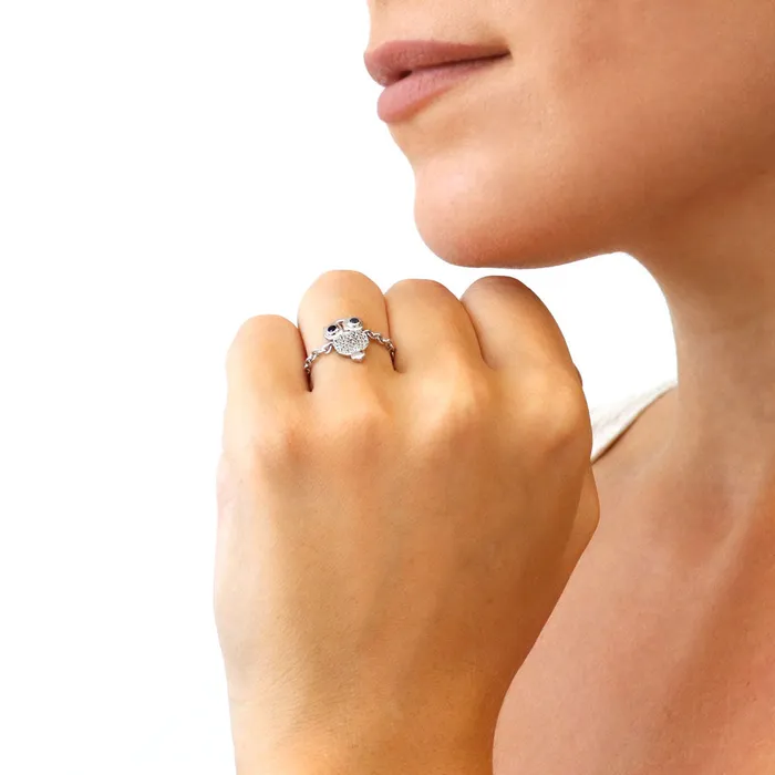 BERRICLE Owl CZ Chain Ring in Sterling Silver Rings