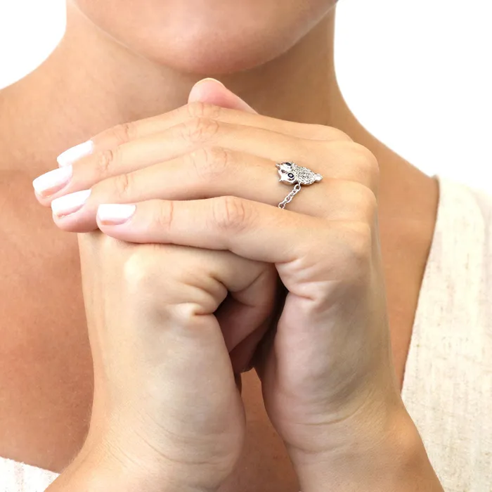 BERRICLE Owl CZ Chain Ring in Sterling Silver Rings