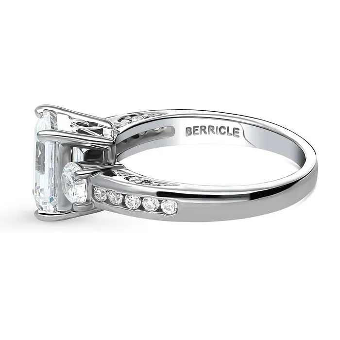 BERRICLE Rings 3Stone 21ct Emerald Cut CZ Ring in Sterling Silver