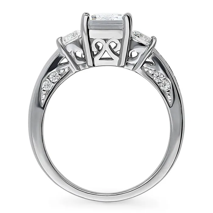 BERRICLE Rings 3Stone 21ct Emerald Cut CZ Ring in Sterling Silver