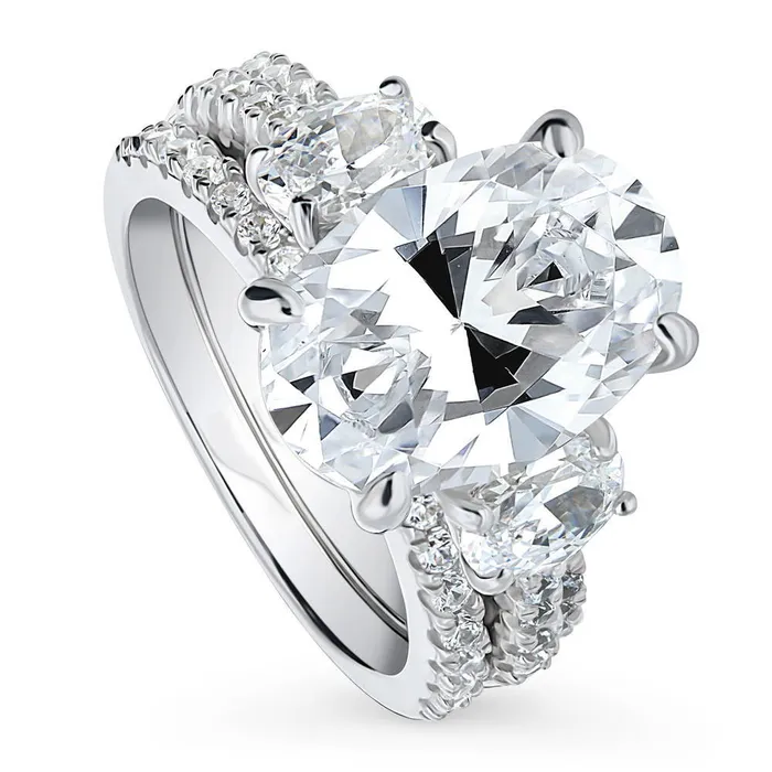 BERRICLE Rings 3Stone 55ct Oval CZ Ring Set in Sterling Silver