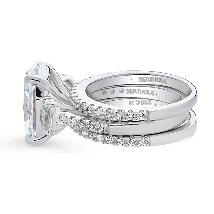 BERRICLE Rings 3Stone 55ct Oval CZ Ring Set in Sterling Silver