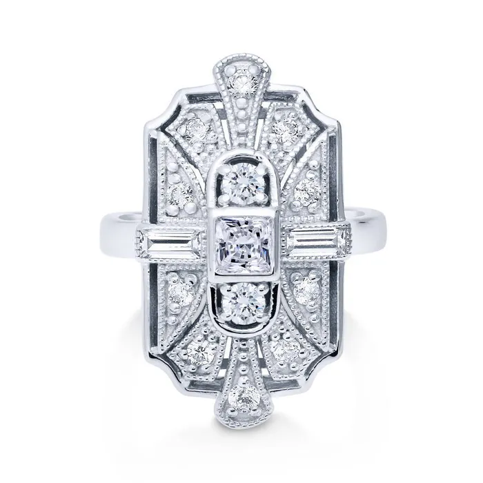 BERRICLE Rings Art Deco Milgrain CZ Ring in Sterling Silver