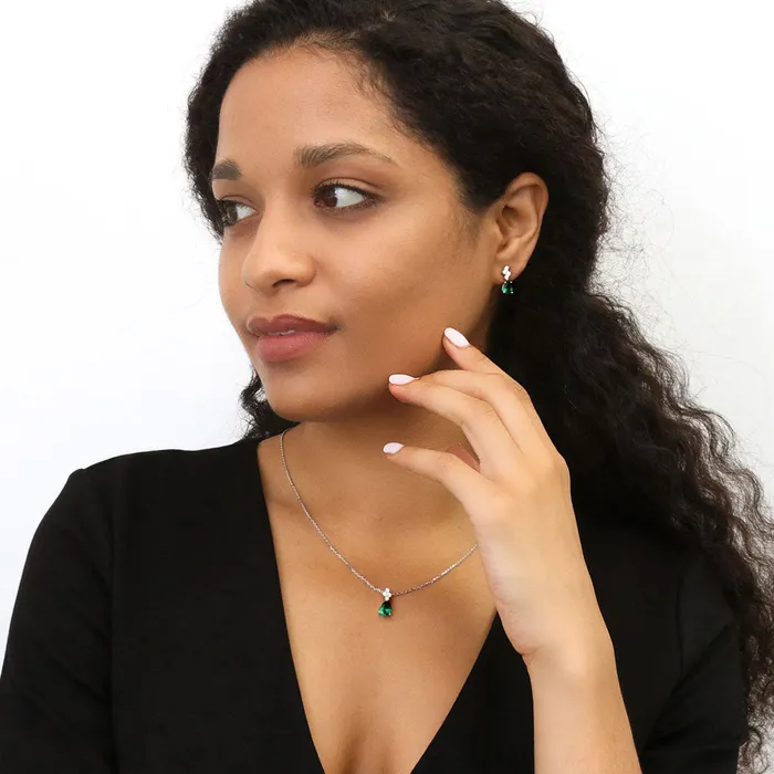 BERRICLE Rings Cluster Simulated Emerald CZ Set in Sterling Silver