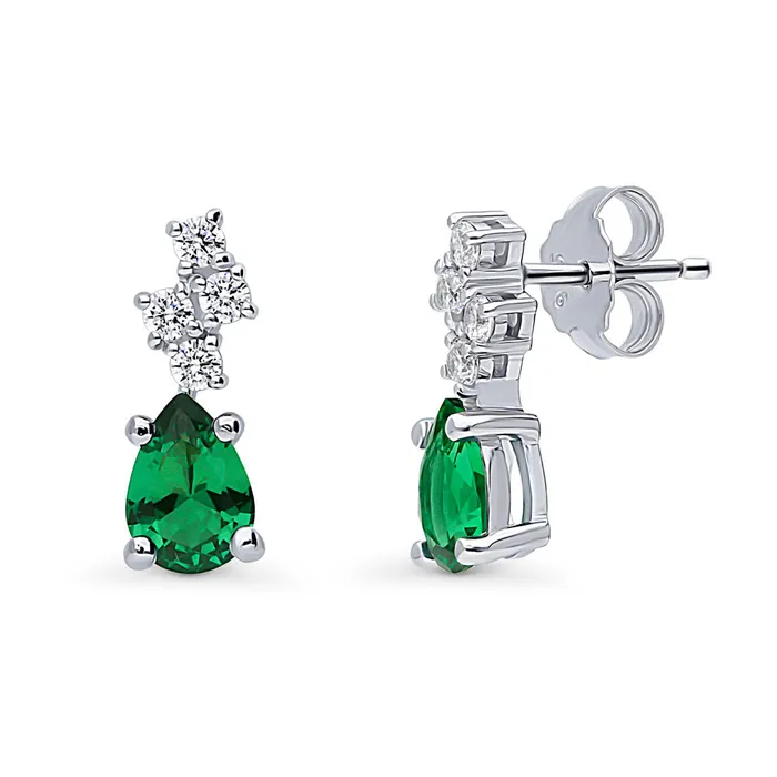 BERRICLE Rings Cluster Simulated Emerald CZ Set in Sterling Silver