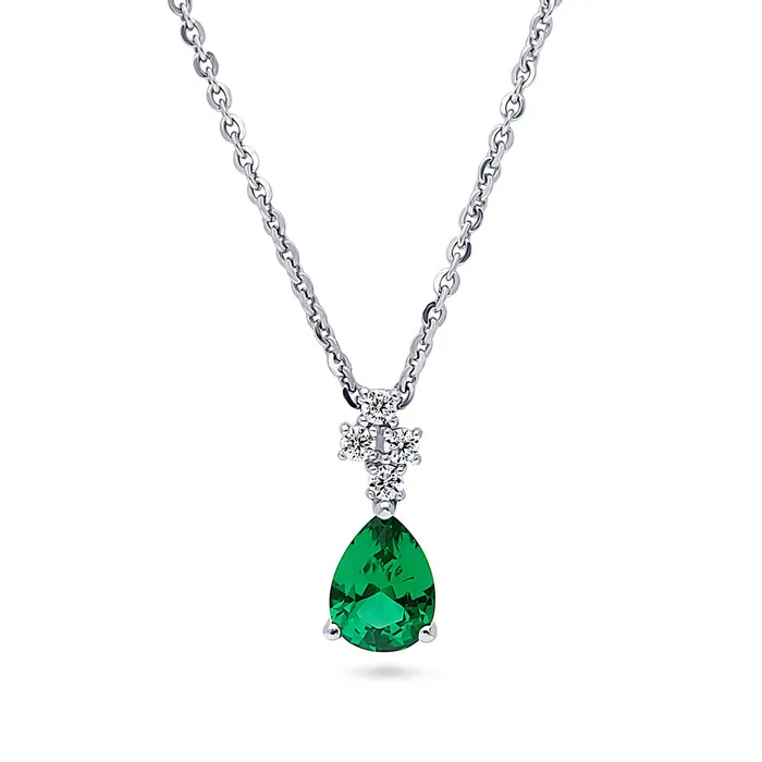 BERRICLE Rings Cluster Simulated Emerald CZ Set in Sterling Silver