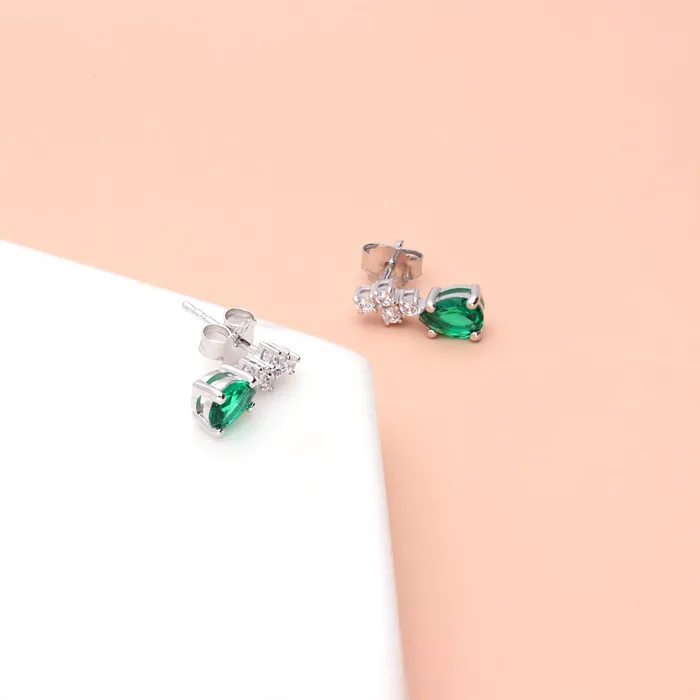 BERRICLE Rings Cluster Simulated Emerald CZ Set in Sterling Silver