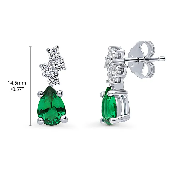 BERRICLE Rings Cluster Simulated Emerald CZ Set in Sterling Silver