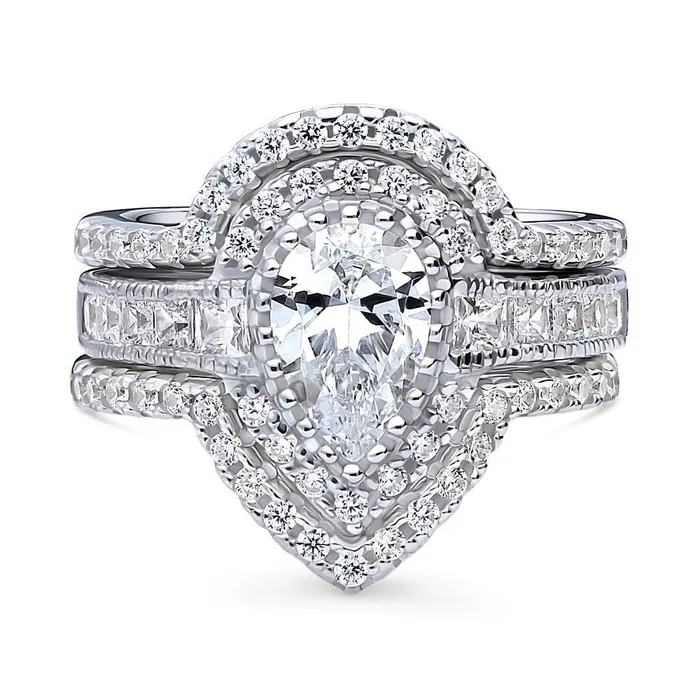 BERRICLE Rings Dome Halo CZ Ring Set in Sterling Silver