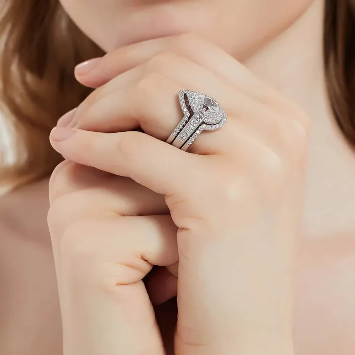 BERRICLE Rings Dome Halo CZ Ring Set in Sterling Silver
