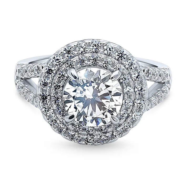 BERRICLE Rings Halo CZ Split Shank Ring in Sterling Silver