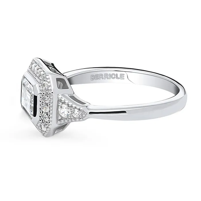 BERRICLE Rings Halo EastWest Emerald Cut CZ Ring in Sterling Silver