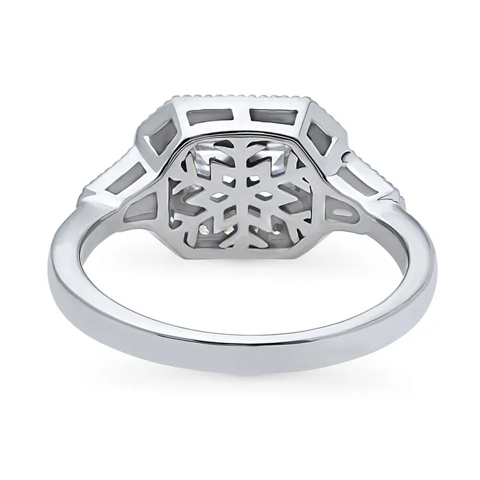 BERRICLE Rings Halo EastWest Emerald Cut CZ Ring in Sterling Silver